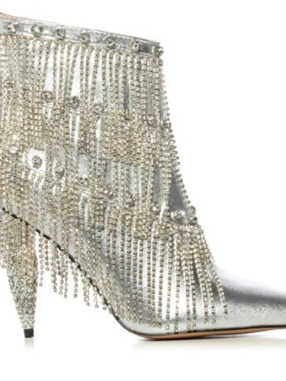 Silver Crystal Fringe Stiletto Ankle Boots - Picture 3 of 7